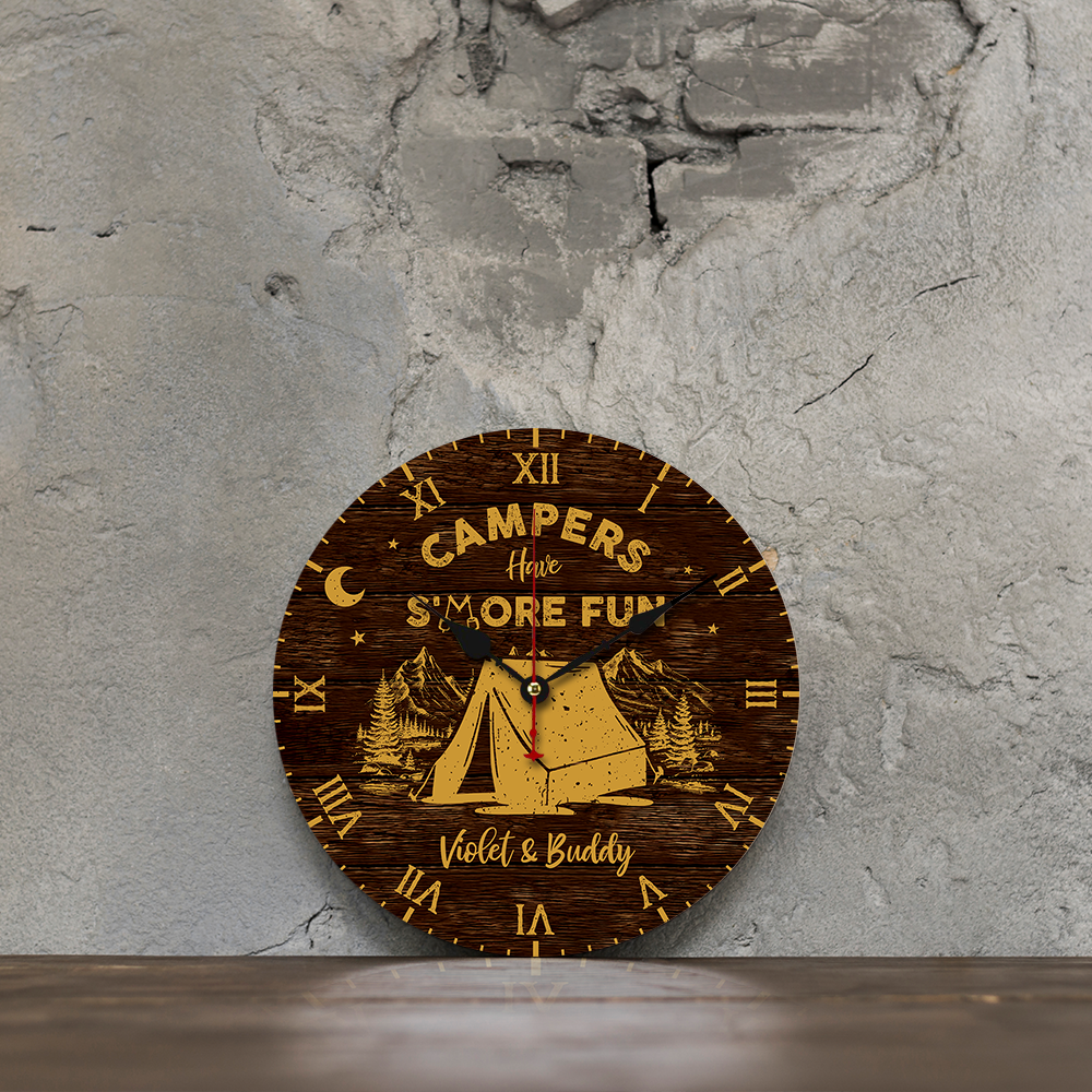 Custom Campers Have S'more Fun Camping Wall Wooden Clock, Gift For Camper AH