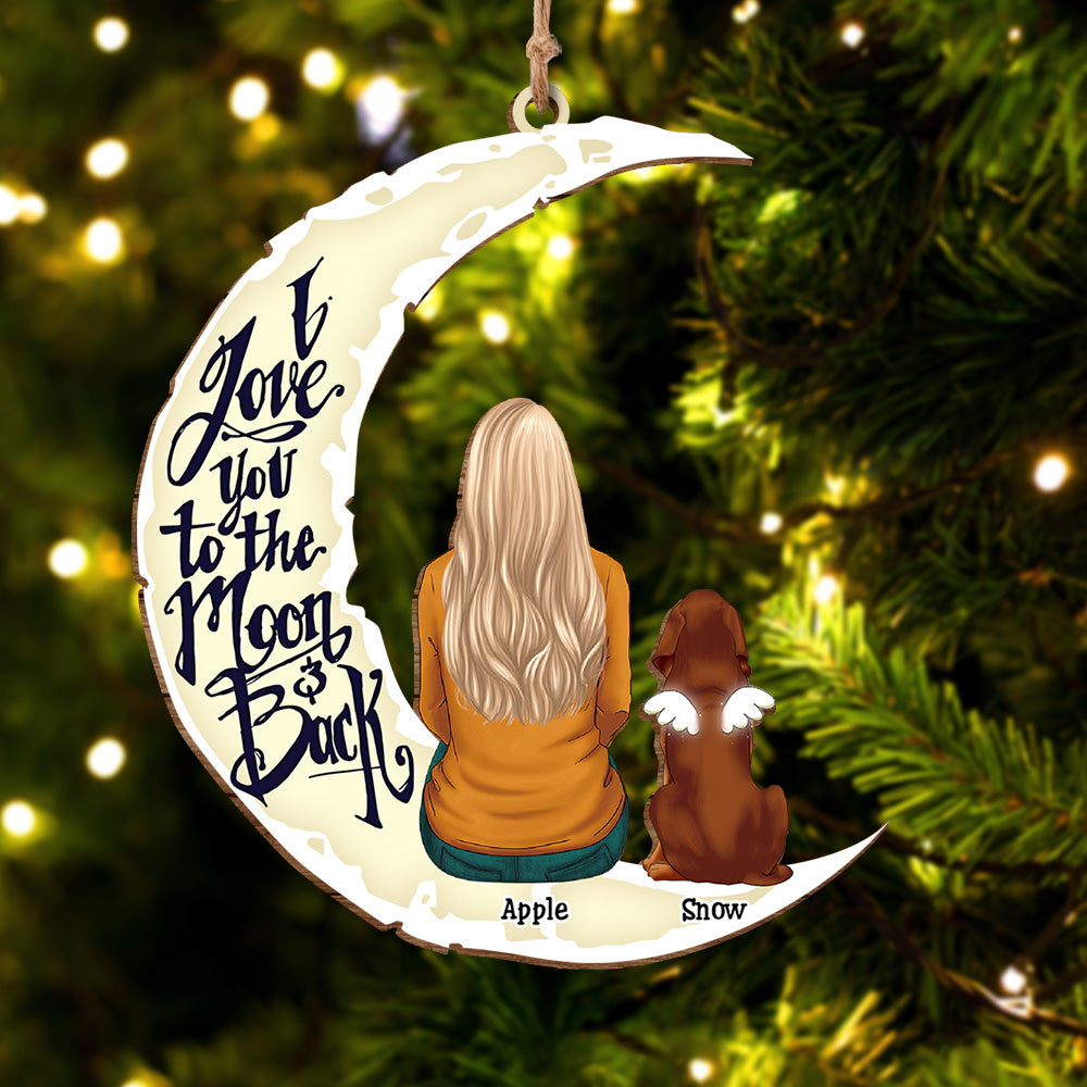 Personalized I Love You To The Moon And Back Dog Memorial Wood Ornament Cutout AE