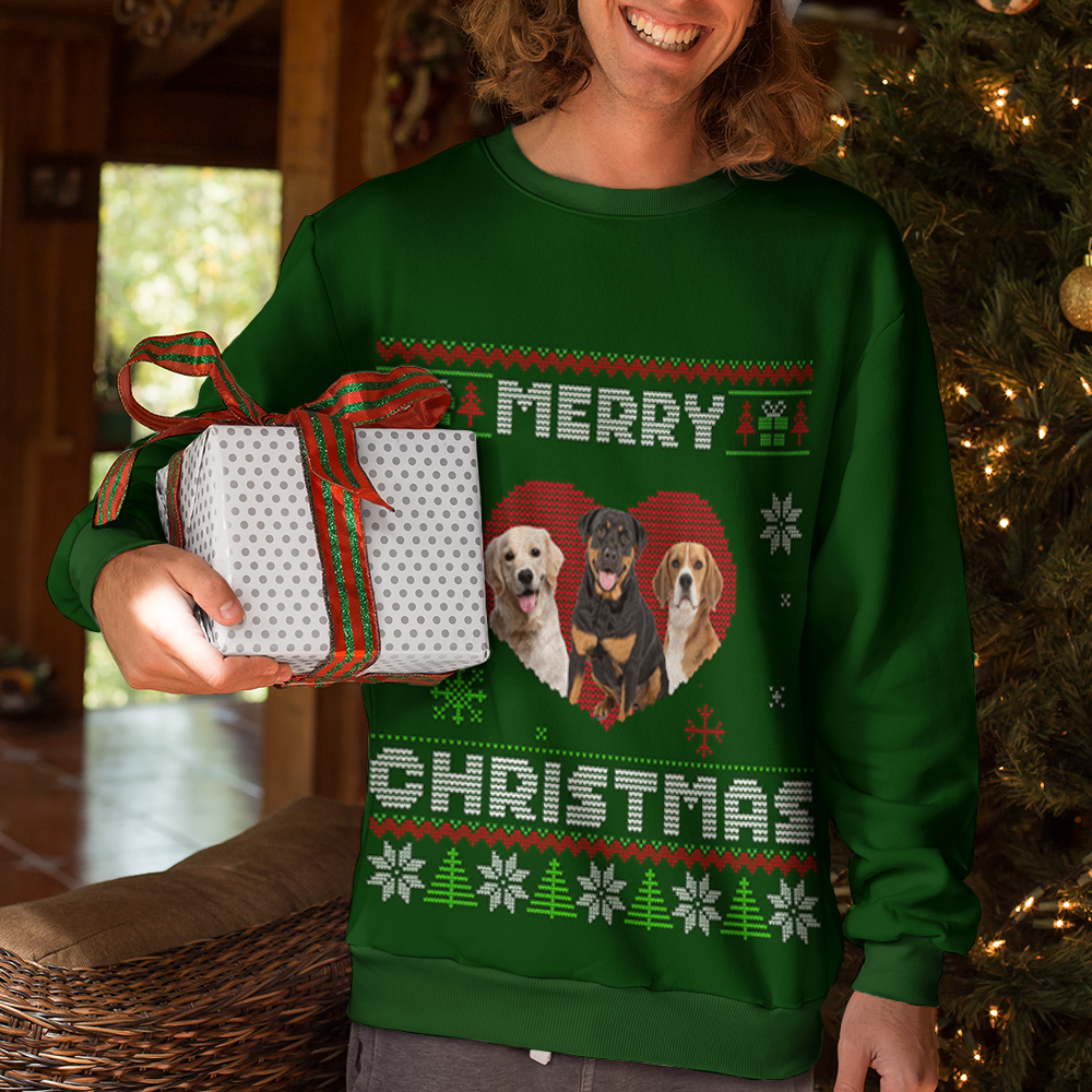 Pet In My Heart Photo Ugly Christmas Sweatshirt, All-Over-Print Sweatshirt AB
