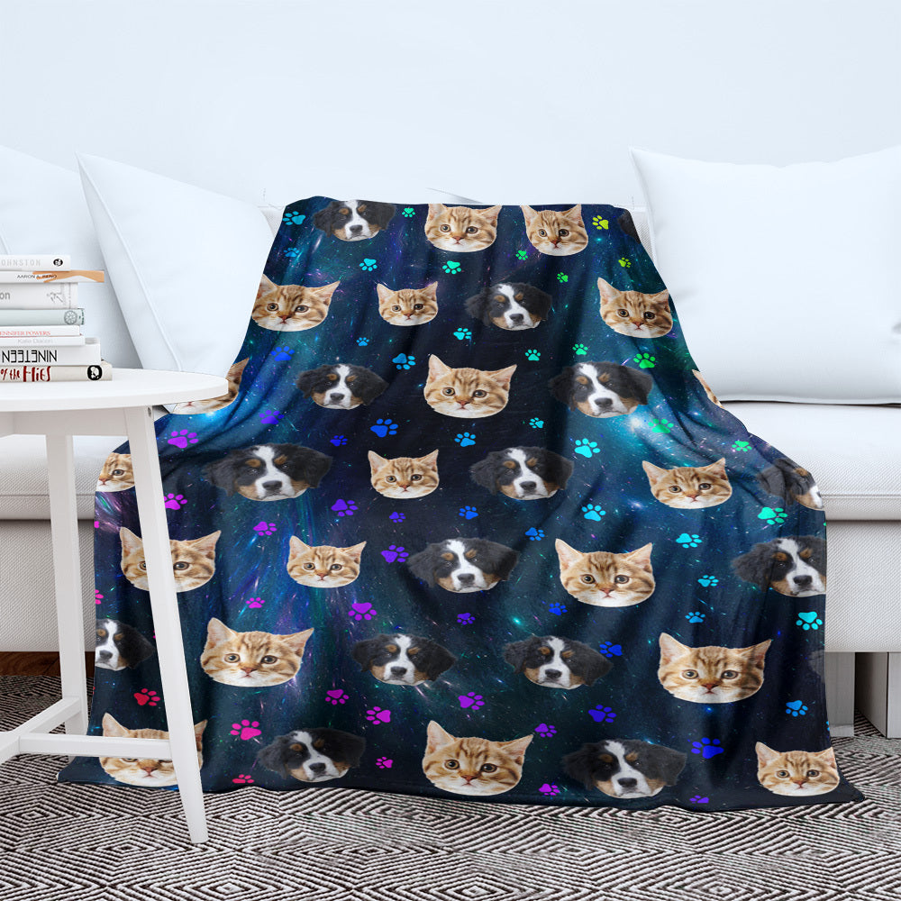 Custom Galaxy With Paws Dog Cat Photo Blanket, Pet Lover Gift AB
