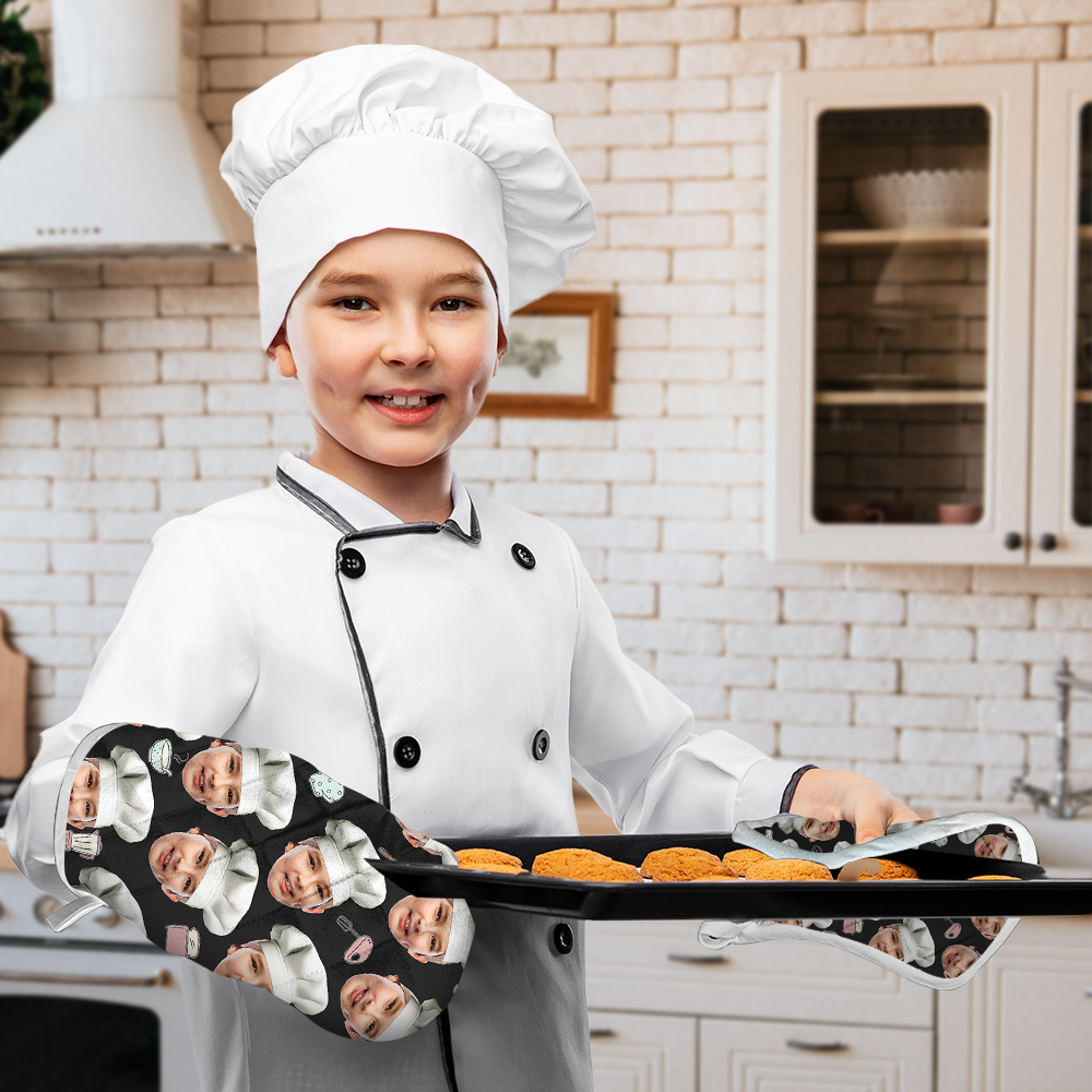 Custom Face With Chef Hat Photo Oven Mitts & Potholder, Kitchen Gift AI