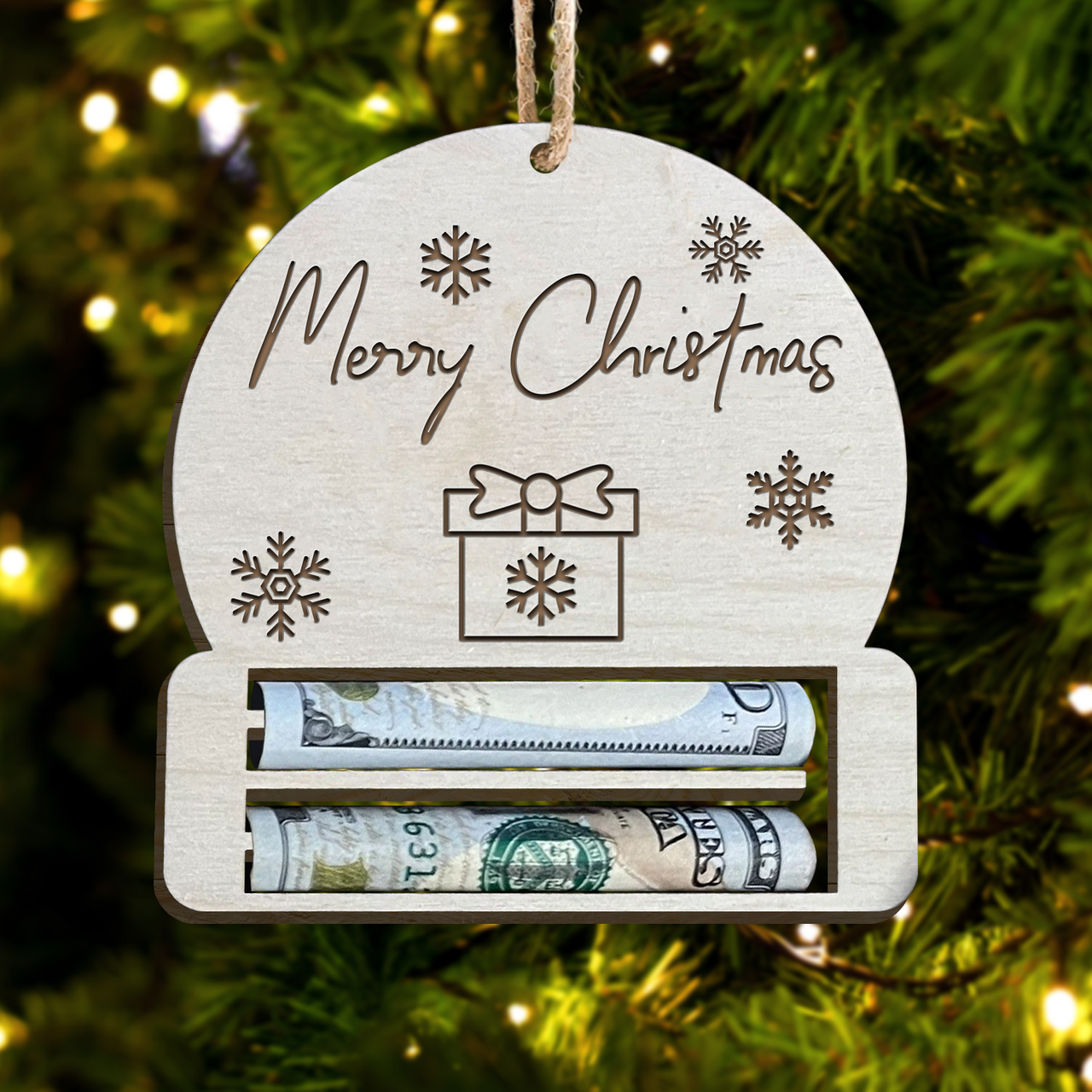 Custom Christmas Money Holder Wood Ornament Cutout, Christmas Gift AE