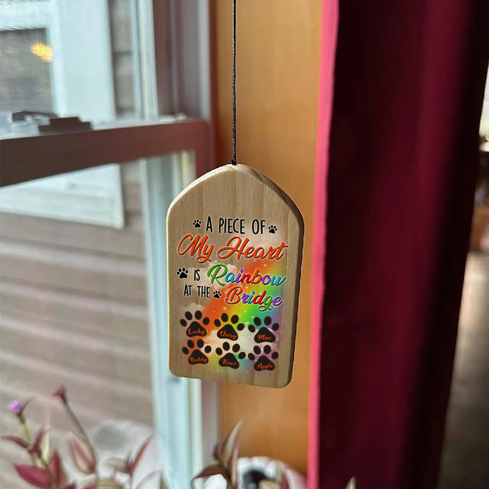 Personalized My Heart At The Rainbow Memorial Wind Chime, Sympathy Gift AZ