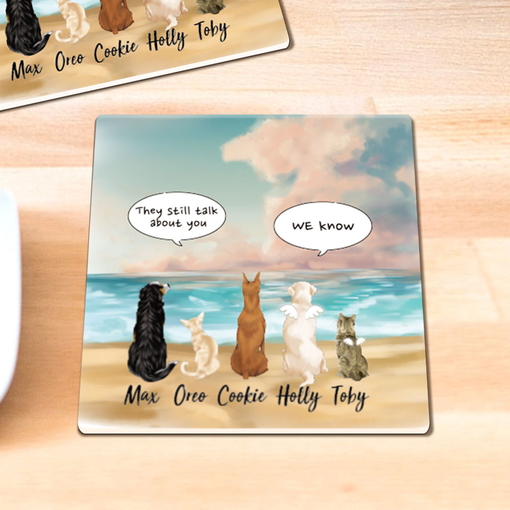 Personalized Pet Memorial Square Stone Coasters-Dog Cat Loss Gifts-Pet Bereavement Gift-DOG & CAT-Rosy Clouds AZ