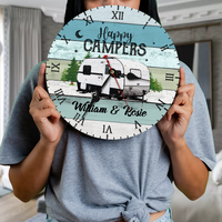 Thumbnail for Custom RV Photo Happy Campers Camping Wall Wooden Clock, Gift For Camper AH