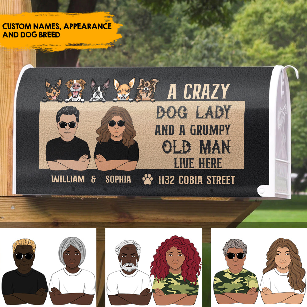 Dog Lady and A grumpy old man live here Magnetic Mailbox Cover, Dog Lover Gift AF