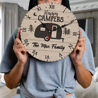 Thumbnail for Custom Happy Campers Camping Wall Wooden Clock, Gift For Camper AH