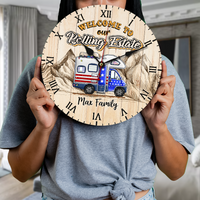Thumbnail for Personalized Welcome To Our Rolling Estate Camping Couple Wall Wooden Clock, Gift For Camping Lovers AH