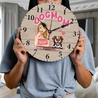 Thumbnail for Personalized Dog Mom Wall Wooden Clock, Gift For Dog Lover AH
