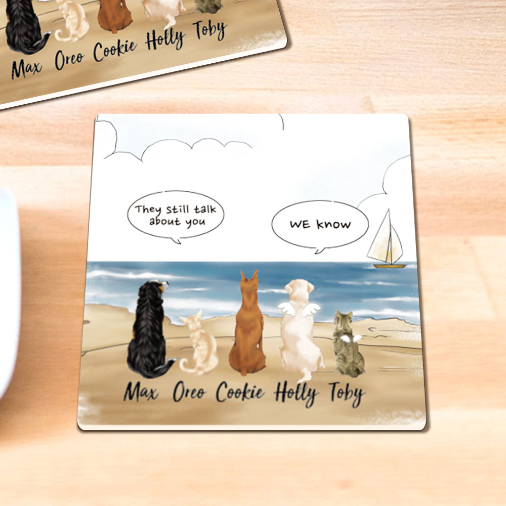 Personalized Pet Memorial Square Stone Coasters-Dog Cat Loss Gifts-Pet Bereavement Gift-DOG & CAT-Beach AZ
