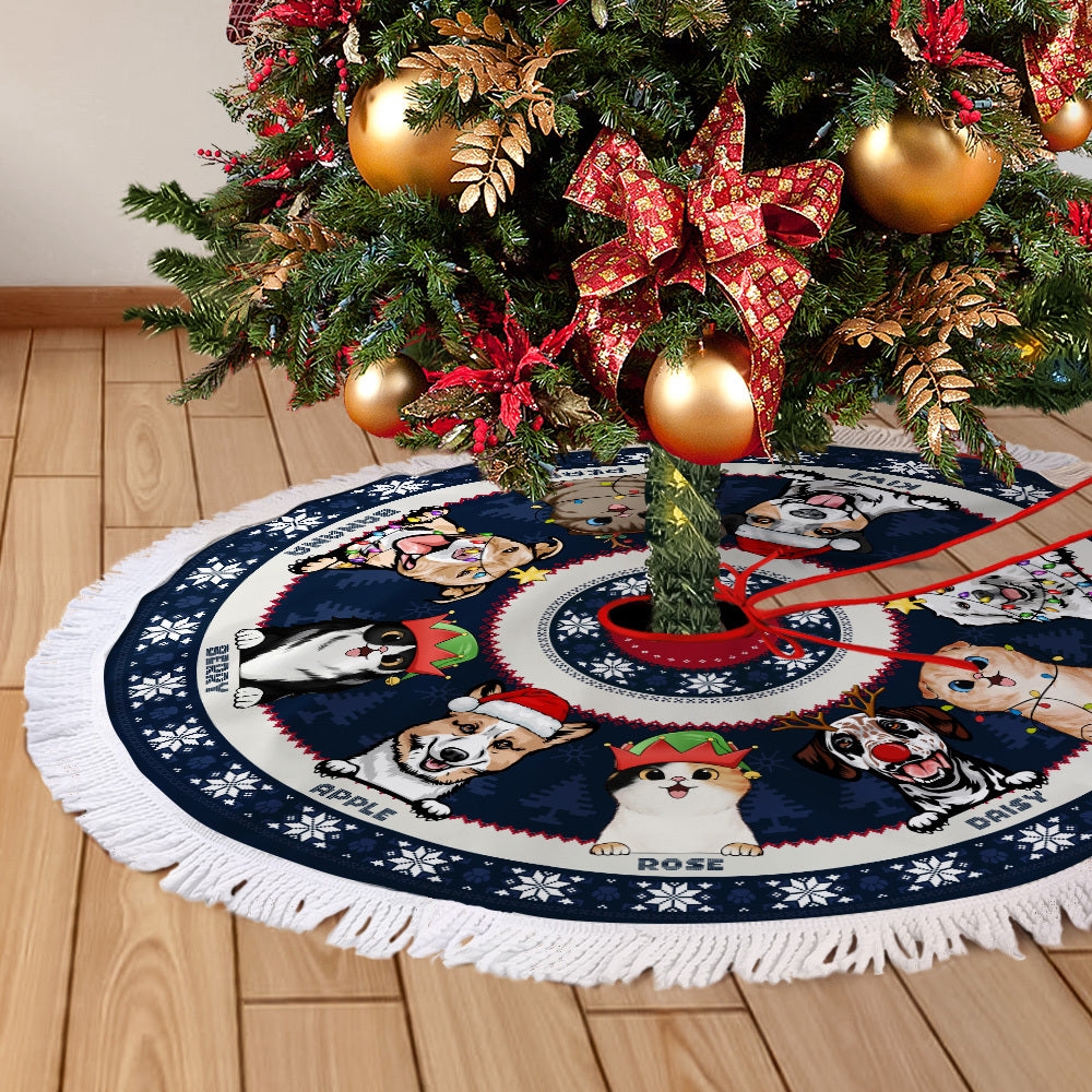 Personalized Dog Cat Xmas Tree Skirt Christmas Gift Decor, Gift For Pet Lovers AB