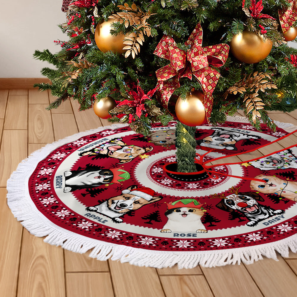 Personalized Dog Cat Xmas Tree Skirt Christmas Gift Decor, Gift For Pet Lovers AB