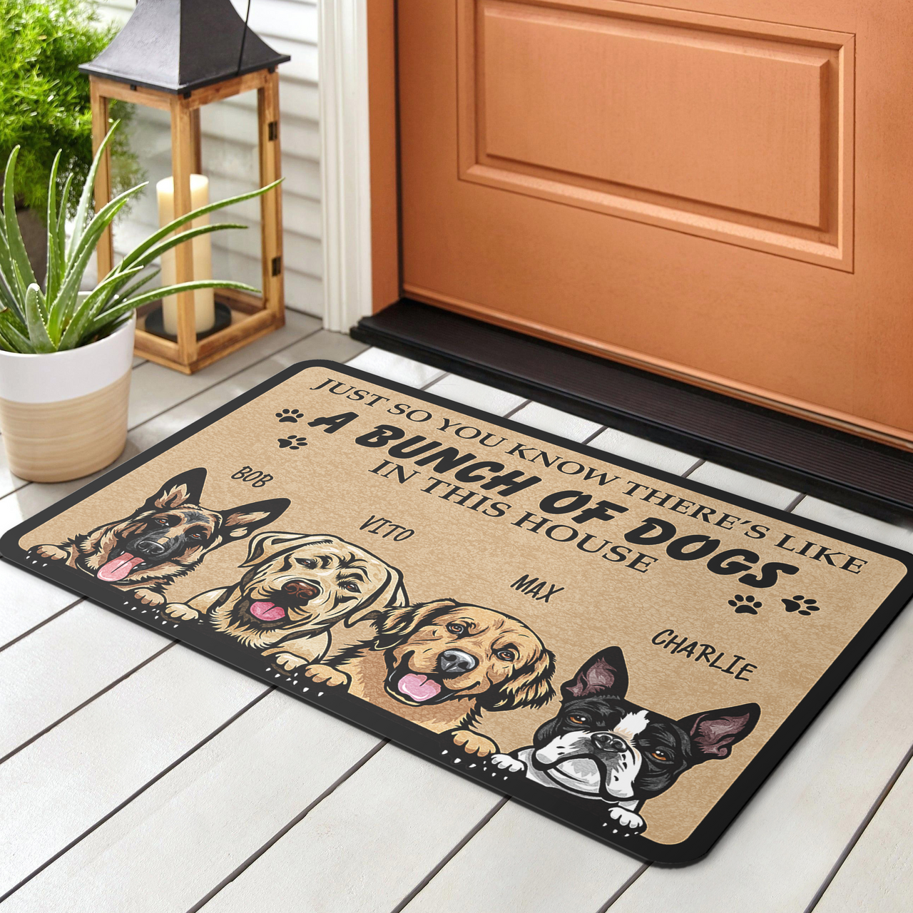 A Bunch Of Dogs In This House - Personalized Dog Doormat AB