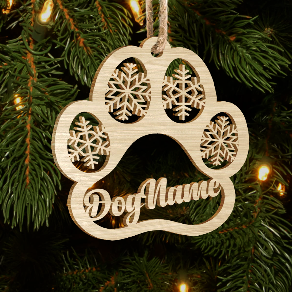 Paw With Name Pet Wood Ornament Cutout, Dog Cat & Angel Wings AE