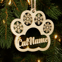Thumbnail for Paw With Name Pet Wood Ornament Cutout, Dog Cat & Angel Wings AE