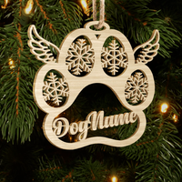 Thumbnail for Paw With Name Pet Wood Ornament Cutout, Dog Cat & Angel Wings AE