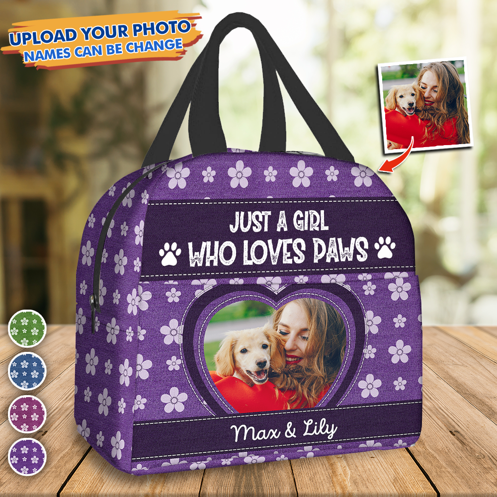 Personalized Photo Just A Girl Who Loves Paws Lunch Bag, Gift For Pet Lovers AI