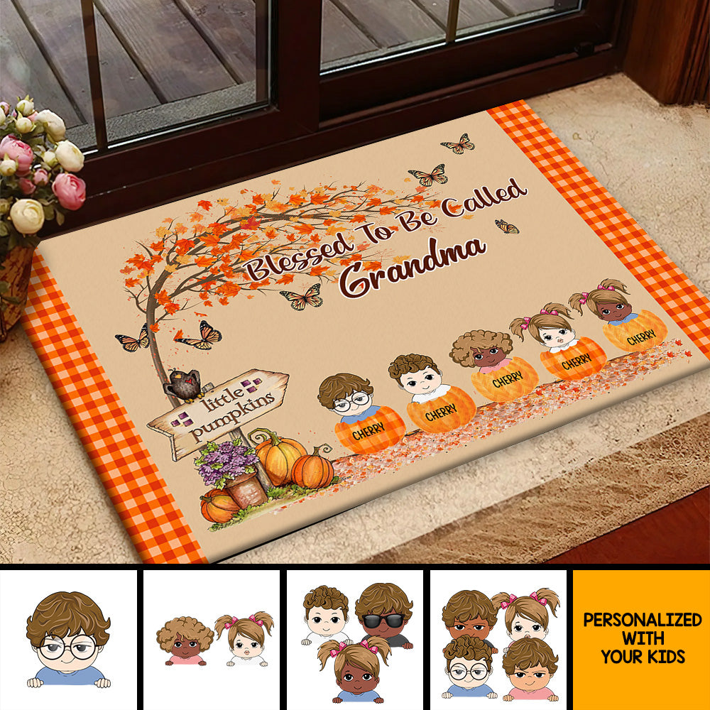 Personalized Welcome To Grandma's Little Pumpkins Fall Doormat, Grandma Love Gift AB