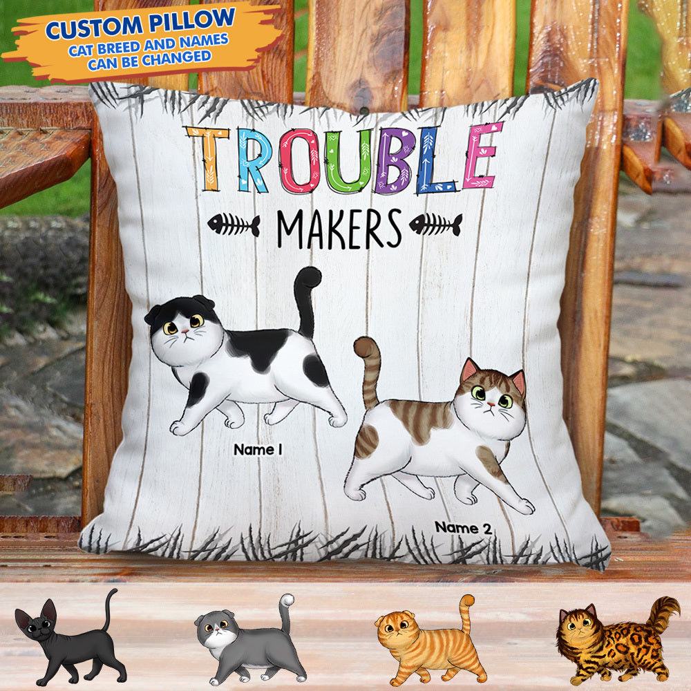 Personalized Trouble Makers Cat Mom Pillow, Gift For Cat Lover AD