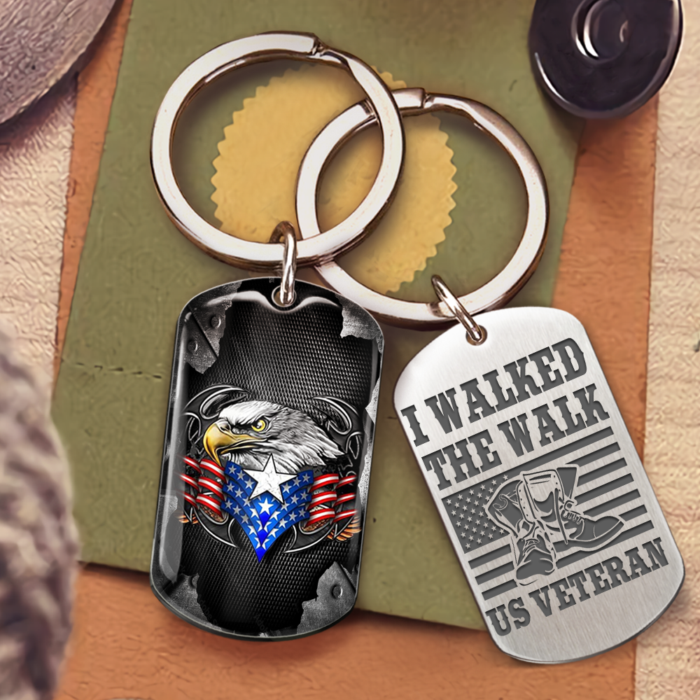 I Walked The Walk US Veteran  Metal Keychain, Independence Day Gift AA