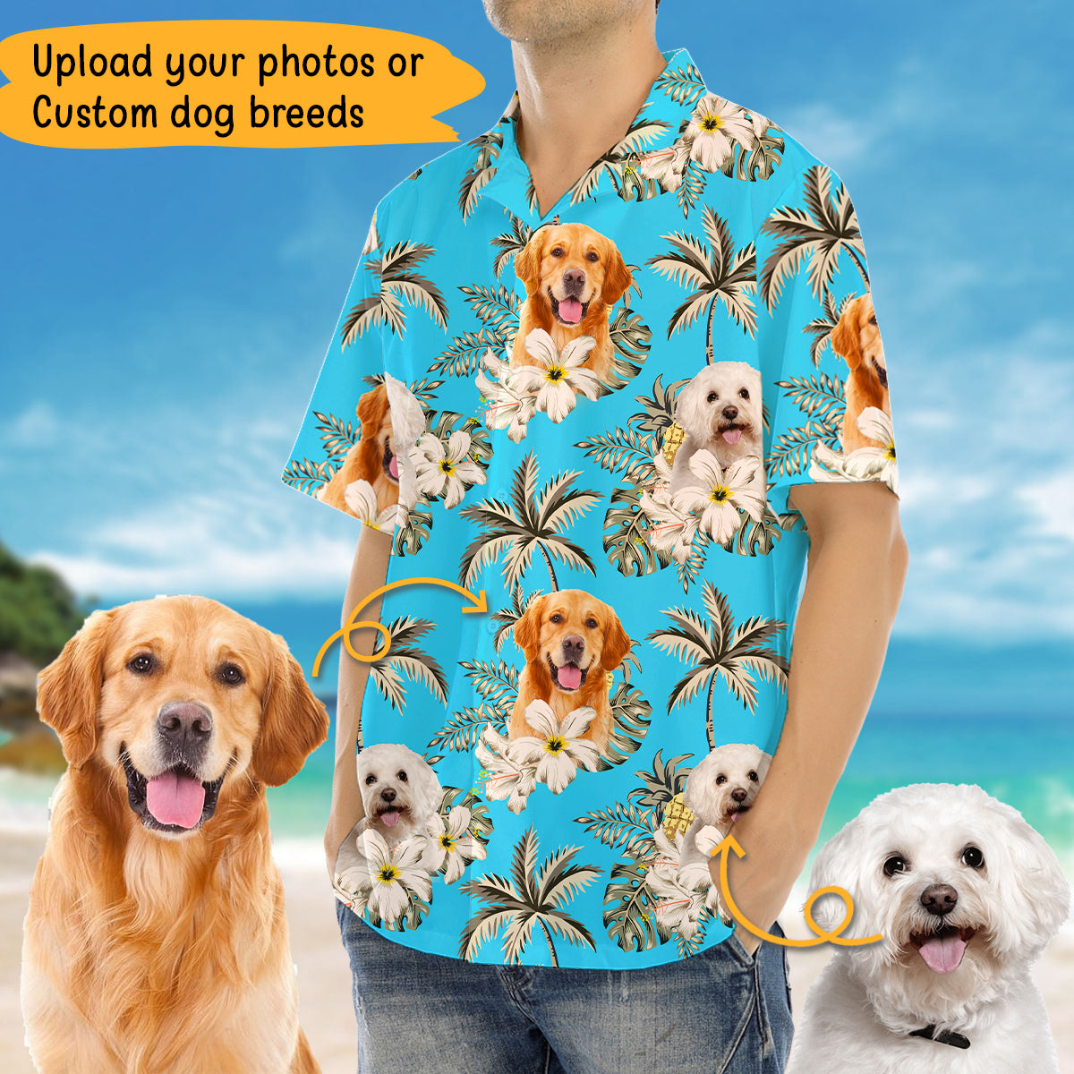 Personalized Dog Tropical Hawaiian Shirt, Custom Pet Photo Gift AI