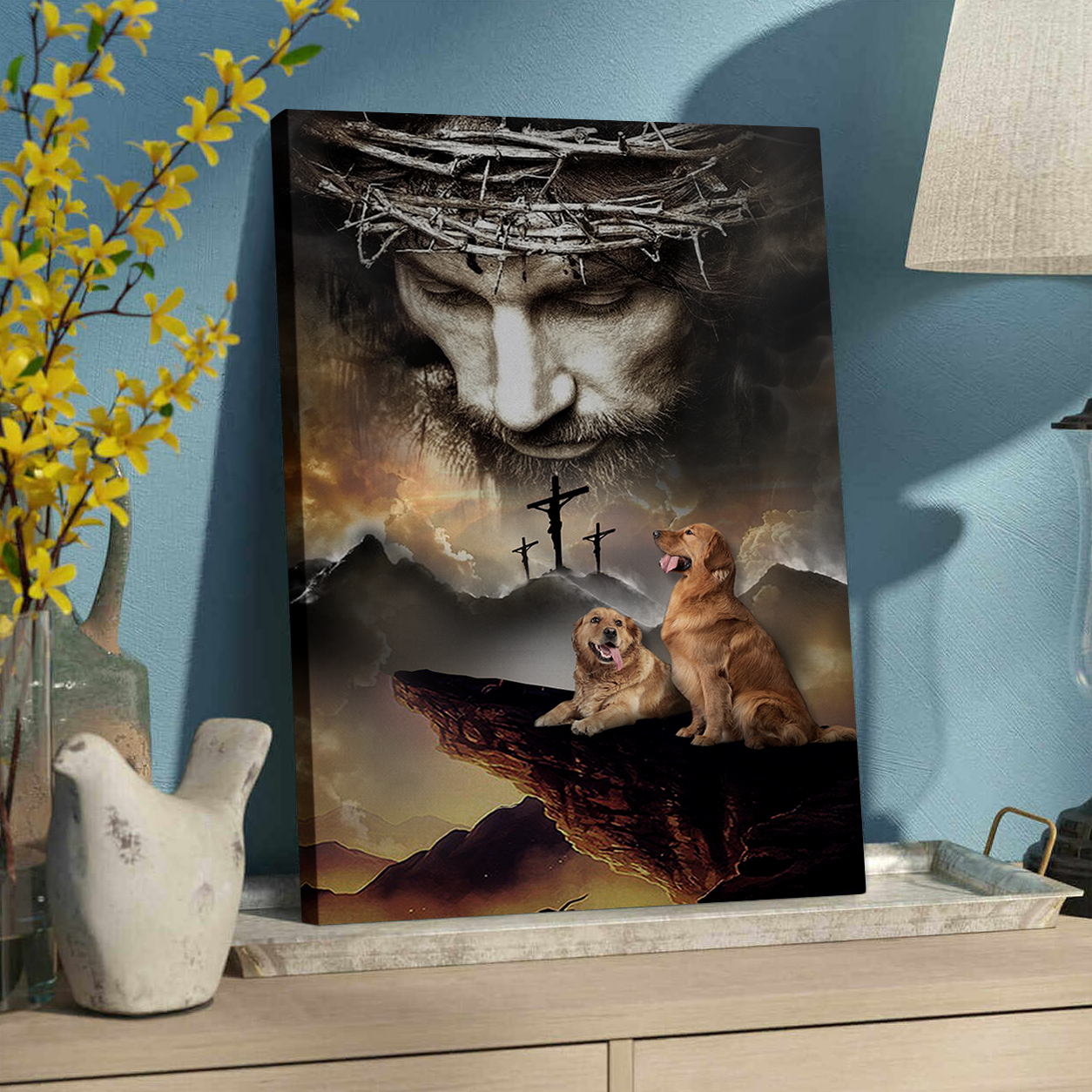 God Is Always With Us Golden Retriever - Gift For Dog Lover, Gift For Golden Retriever Lover, For Religion Canvas AK