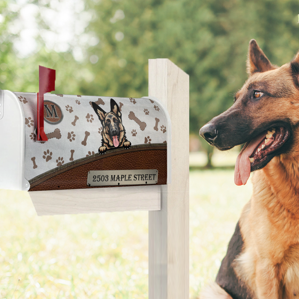 Leather Pattern Dog Personalized Mailbox Decal- Gift for Dog Lovers AF