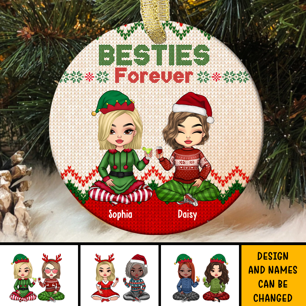 Besties Friends Forever Christmas Personalized Ornament, Customized Holiday Ornament AE