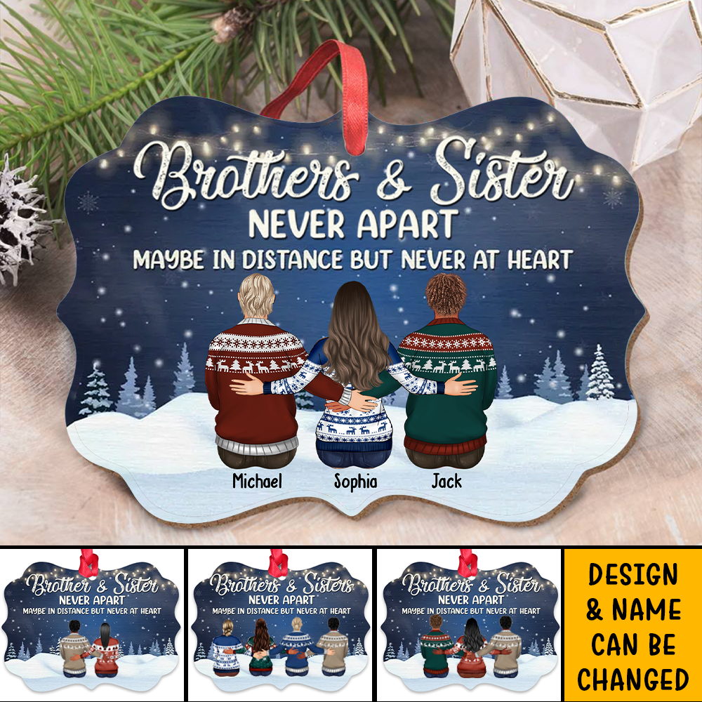 Personalized Brothers & Sisters Never Apart Benelux Shaped Wood Christmas Ornament AE