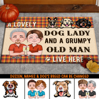 Thumbnail for Personalized Crazy Dog Lady And Grumpy Old Man Live Here Doormat, Dog Lover Gift AB