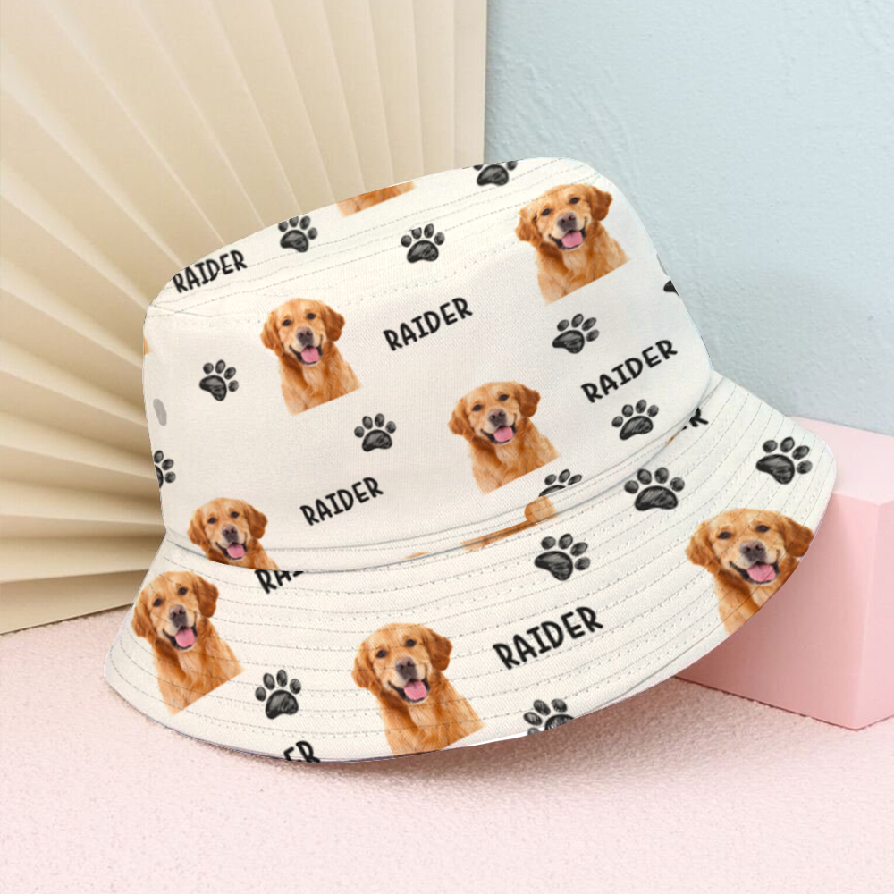 Pet Photo With Name Bucket Hat, Dog Lover Gift AI