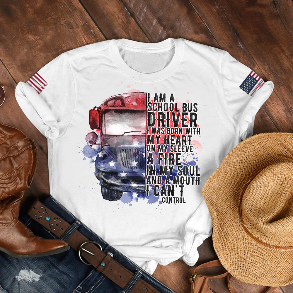 My Heart On My Sleeve A Fire In My Soul A Mouth I Can't Control - All Over Print T Shirt, Perfect Shirt For Cool School Bus Driver CustomCat