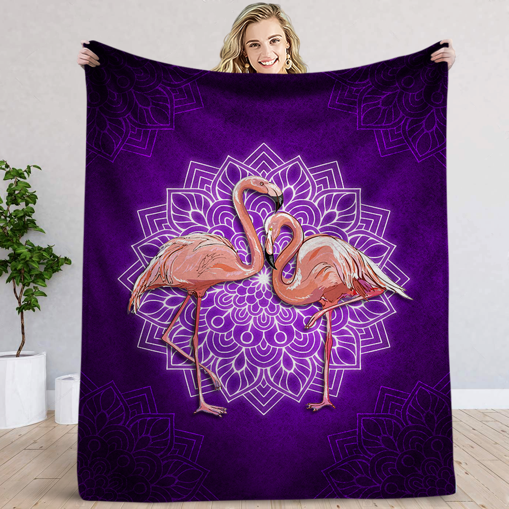 Purple Mandala Flamingo Blanket - Flamingo Lovers Gift, Animal Lover Gift, Bird Lover Gift AB