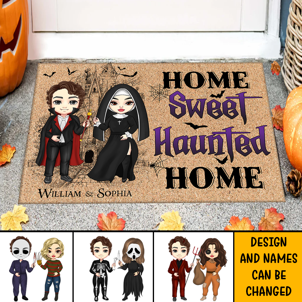 Personalized Home Sweet Haunted Home Halloween Couple House Doormat AB
