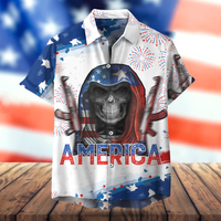 Thumbnail for Skull Firework Independence Day- Hawaiian T Shirt, Perfect Gift For Skull Lover, 4th Of July Hawaiian Shirt AI