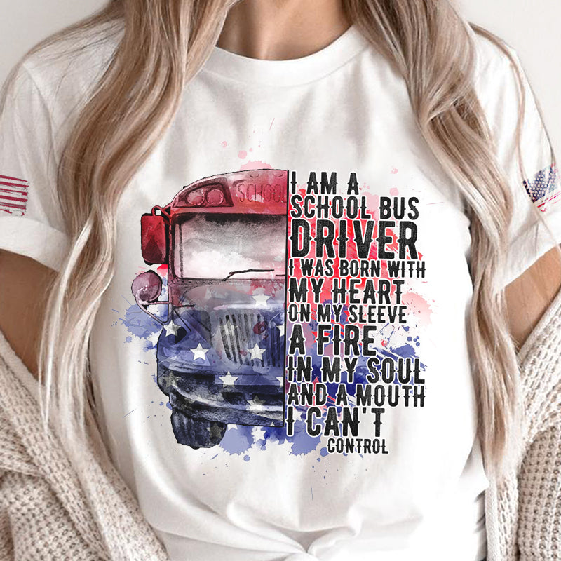 My Heart On My Sleeve A Fire In My Soul A Mouth I Can't Control - All Over Print T Shirt, Perfect Shirt For Cool School Bus Driver CustomCat