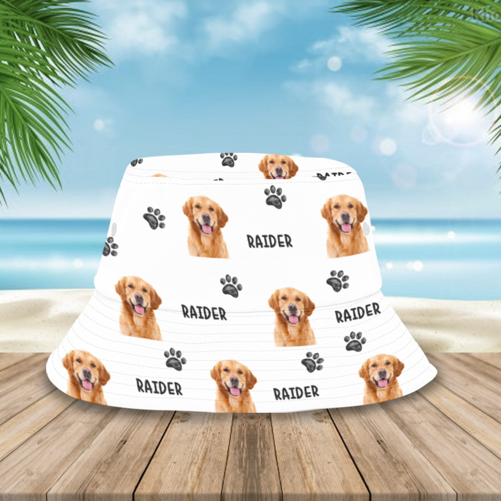 Pet Photo With Name Bucket Hat, Dog Lover Gift AI