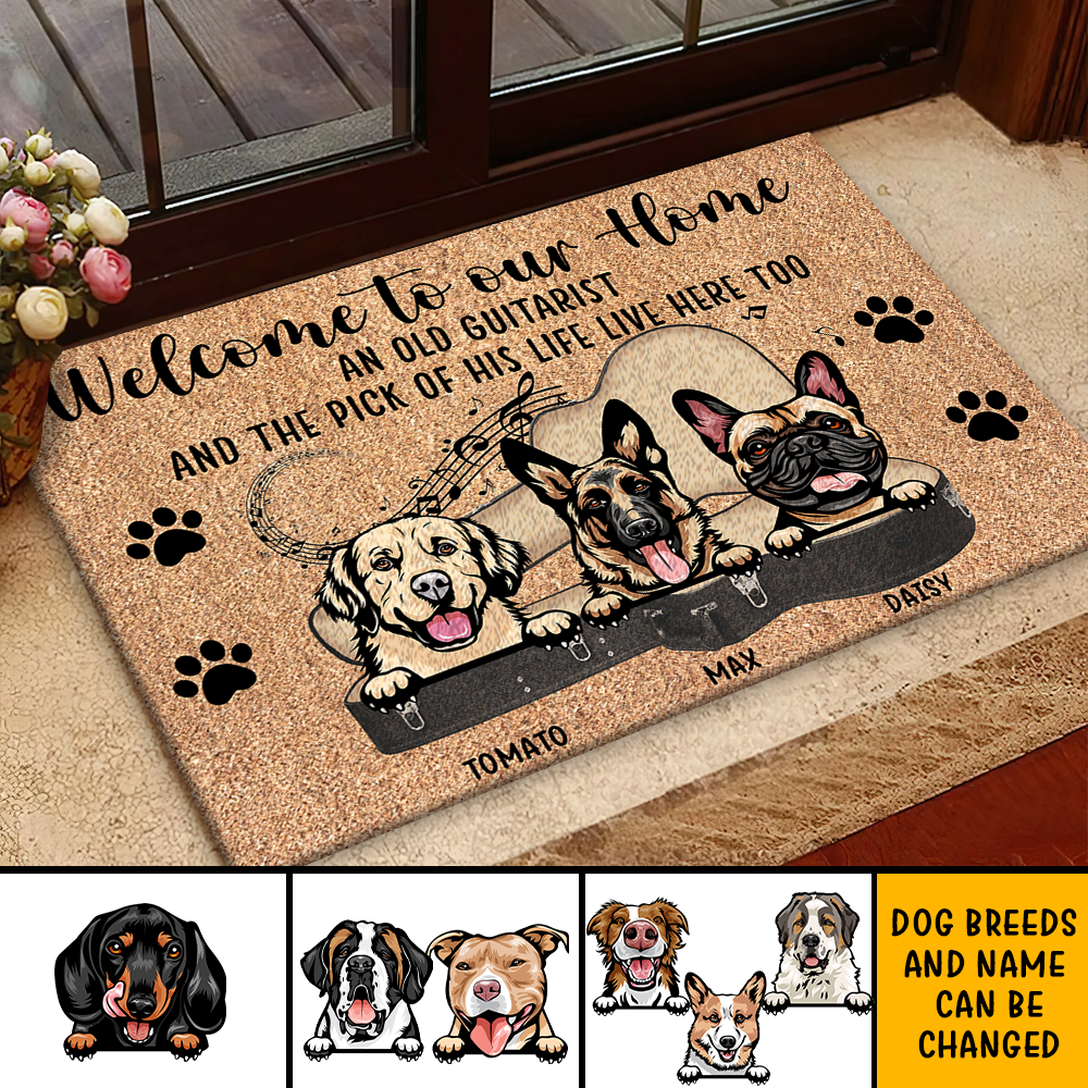Guitarist His Pick And Dog Live Here Custom Doormat, DIY Gift For Dog Lovers AB