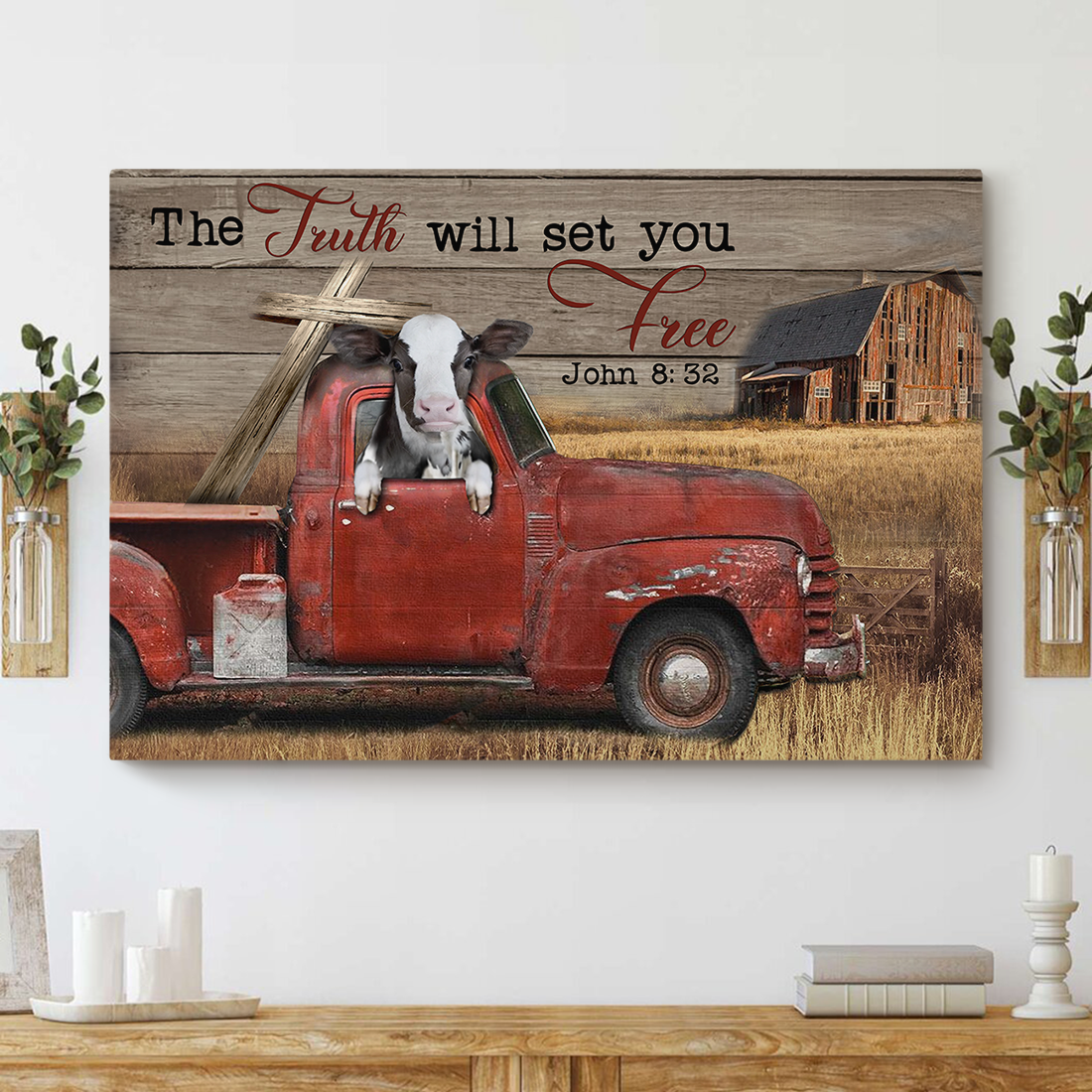 The Truth Will Set You Free Cow Canvas Wall Art - For Cow Lover ,For Animal Lover, For Religion AK