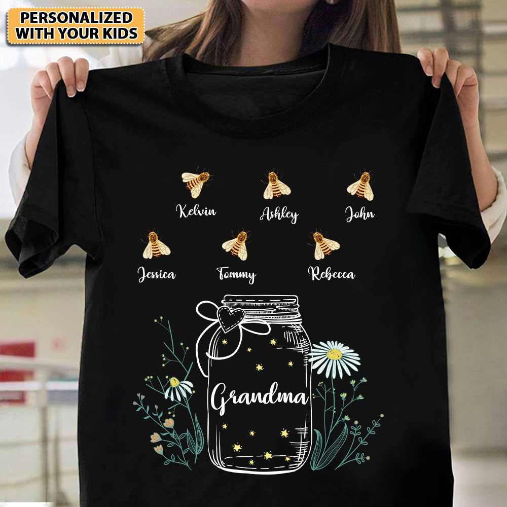 Personalized Grandma Fill Kids Heart Bee Glass T-shirt CustomCat