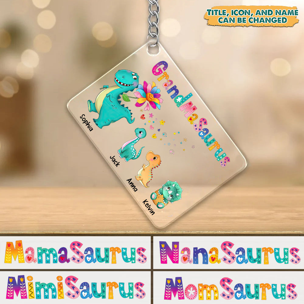 Personalized Mamasaurus Mom Grandma Dinosaur Colorful Acrylic Keychain, Gift For Grandma JonxiFon