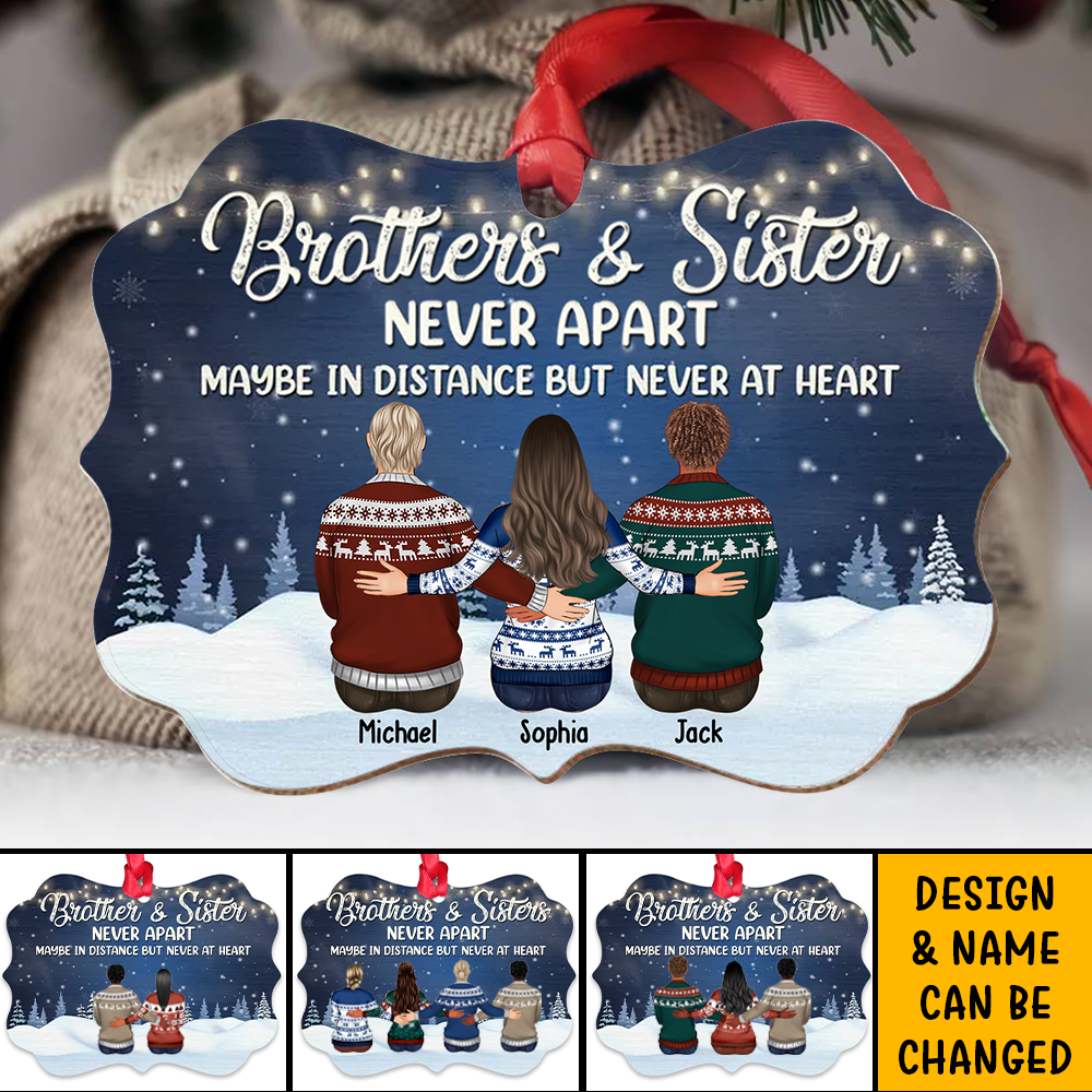 Personalized Brothers & Sisters Never Apart Benelux Shaped Wood Christmas Ornament AE
