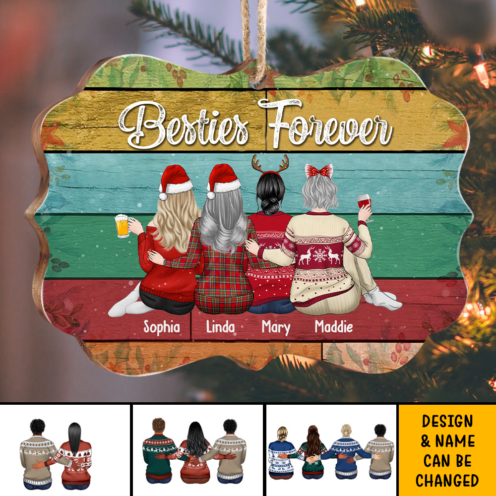 Personalized Besties forever Benelux Shaped Wood Christmas Ornament AE