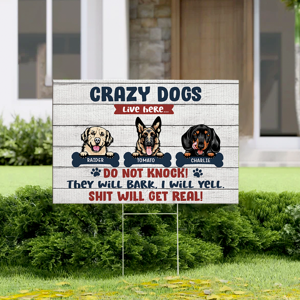 Crazy dogs Live Here Personalized Lawn Sign With Stake For Dog Lovers AN