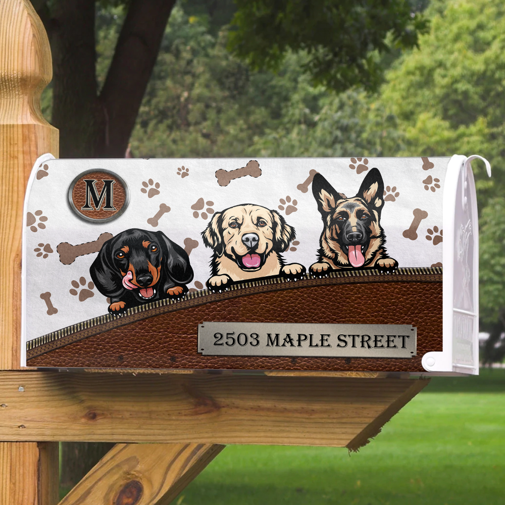 Leather Pattern Dog Personalized Mailbox Decal- Gift for Dog Lovers AF