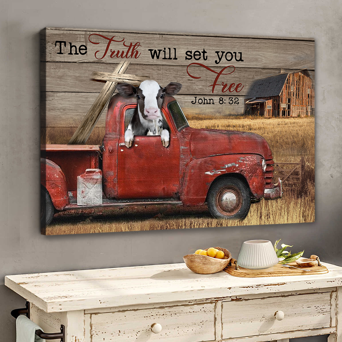 The Truth Will Set You Free Cow Canvas Wall Art - For Cow Lover ,For Animal Lover, For Religion AK