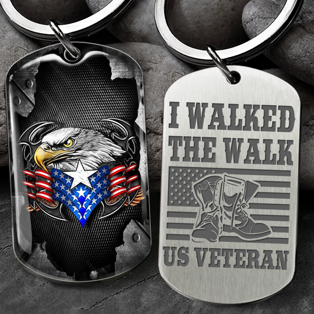 I Walked The Walk US Veteran  Metal Keychain, Independence Day Gift AA