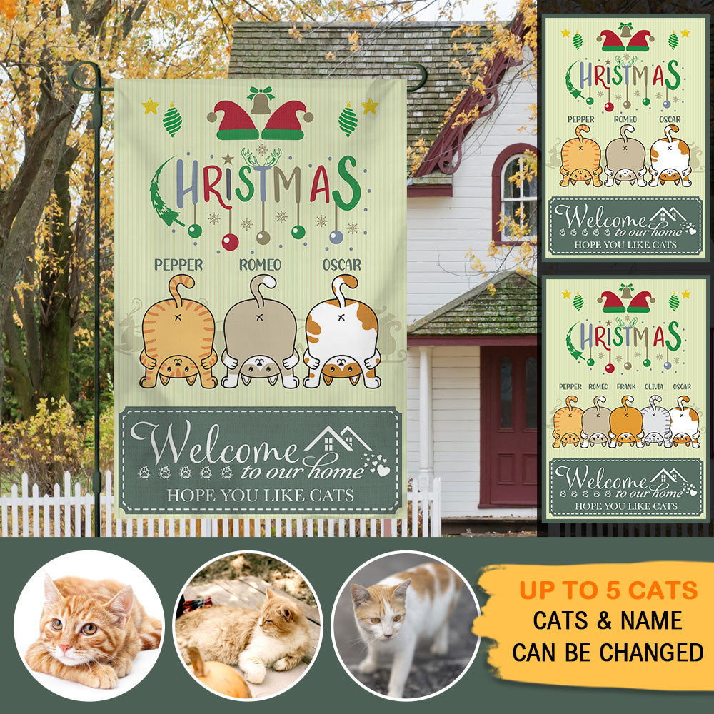 Welcome To Our Home- Personalized Christmas Garden Cat Flag AD