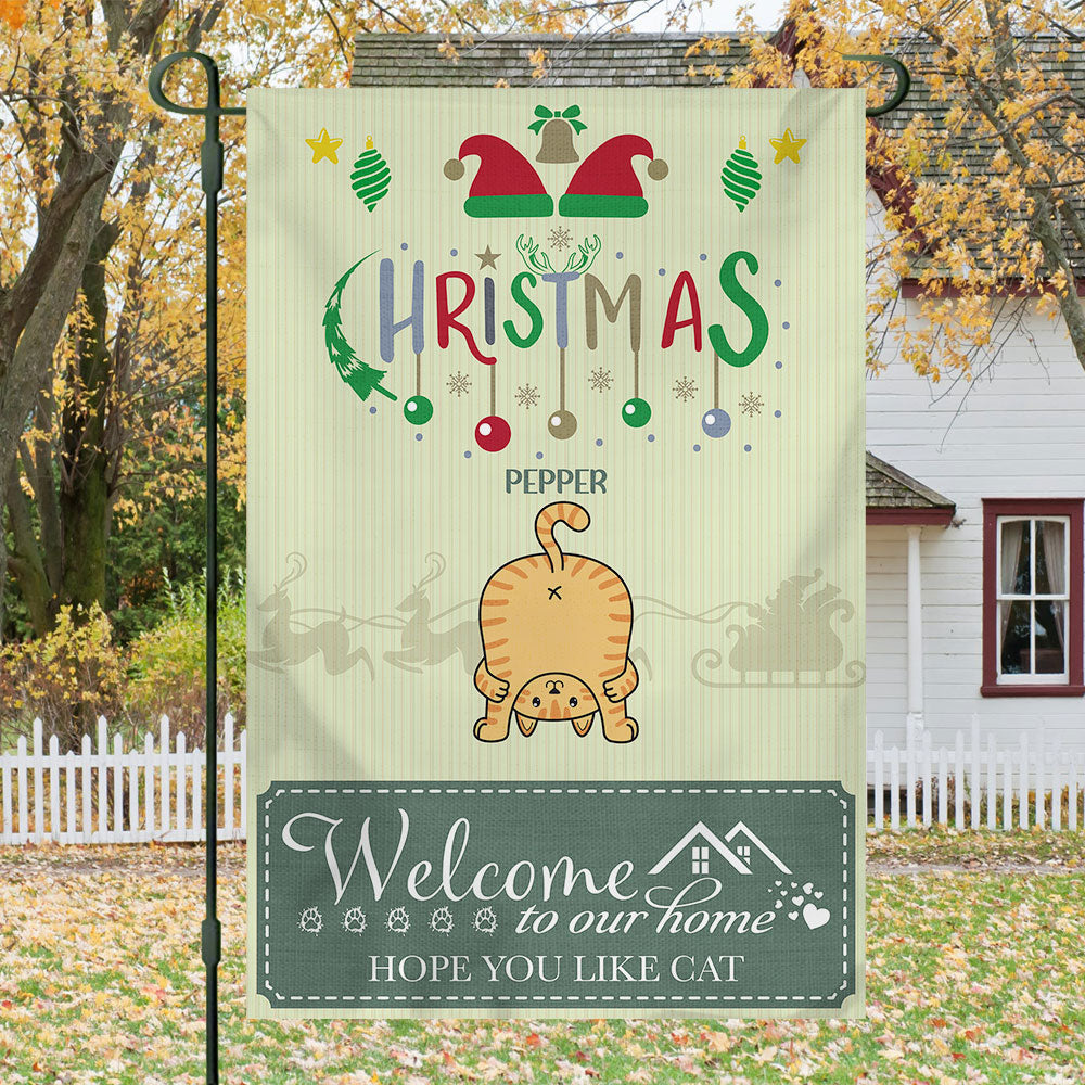 Welcome To Our Home- Personalized Christmas Garden Cat Flag AD
