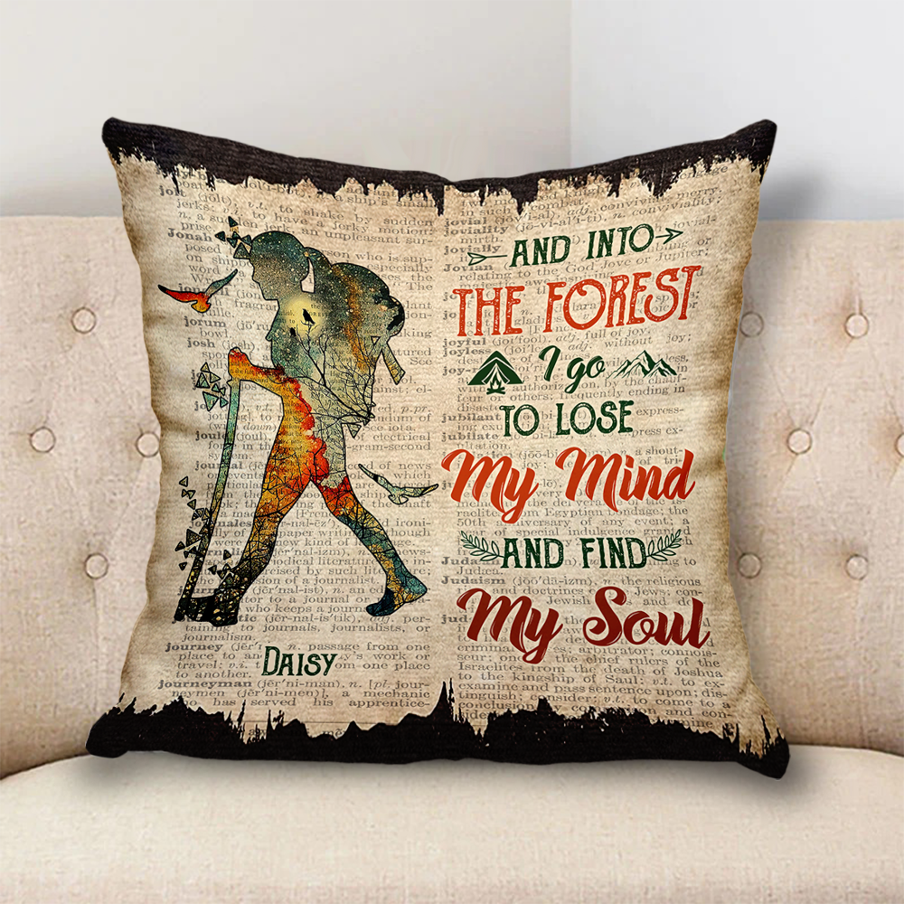 Personalized Into The Forest I Go Pillow, Gift For Camping Lover AD